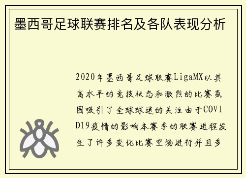 墨西哥足球联赛排名及各队表现分析